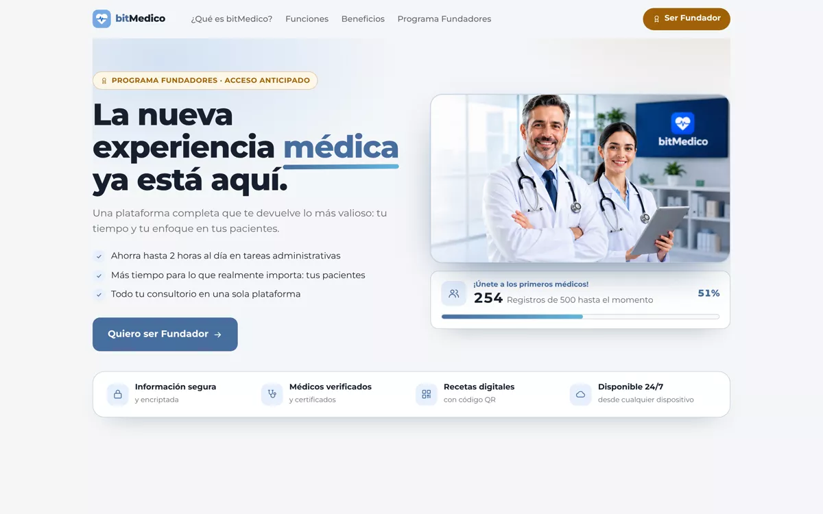 Pantalla principal de la plataforma bitMédico